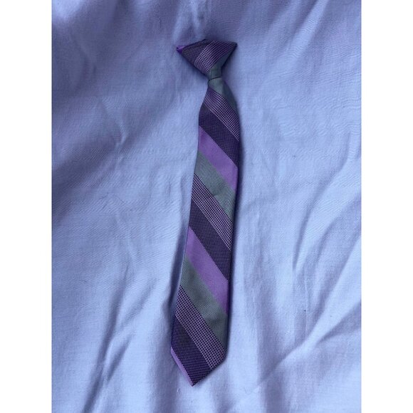 Kids Clip on Purple & Gray Striped Skinny Tie - 11" - Picture 1 of 2